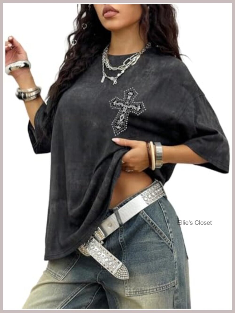 Y2K Gothic Rhinestone Graphic Tee Oversized Drop Shoulder T-Shirt